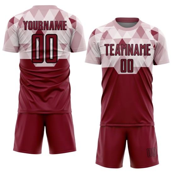 Maglia da calcio personalizzata Crimson Black Geometric Shapes Sublimation Maglia da calcio personalizzata Crimson Black Geometric Shapes Sublimation