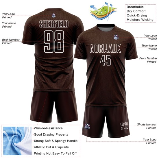 Maglia da calcio personalizzata con stampa a sublimazione di forme geometriche marroni e bianche Maglia da calcio personalizzata con stampa a sublimazione di forme geometriche marroni e bianche