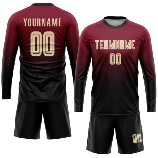 Maglia da calcio personalizzata Crimson Cream-Black Sublimation Fade Fashion Uniform Maglia da calcio personalizzata Crimson Cream-Black Sublimation Fade Fashion Uniform