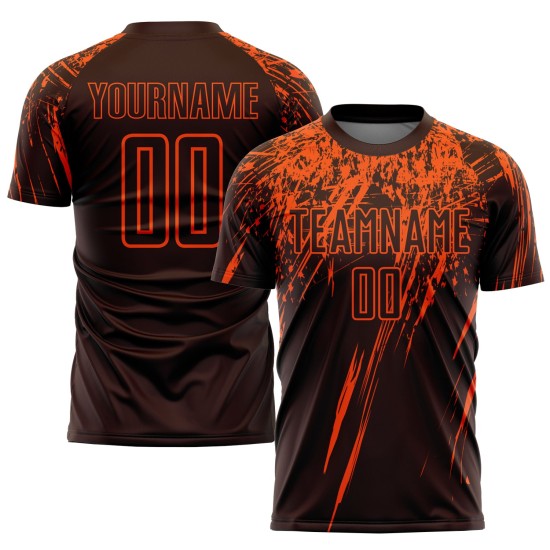 Maglia da calcio personalizzata marrone arancione con stampa a sublimazione Maglia da calcio personalizzata marrone arancione con stampa a sublimazione