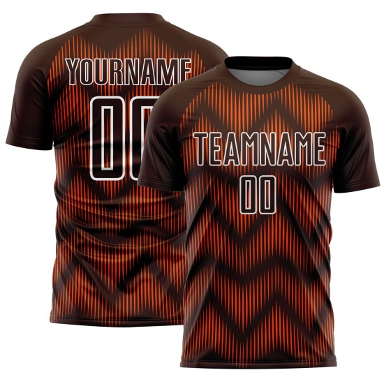 Maglia da calcio personalizzata con stampa a sublimazione marrone arancione-bianca Maglia da calcio personalizzata con stampa a sublimazione marrone arancione-bianca