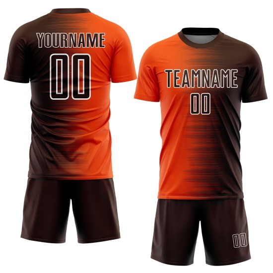 Maglia da calcio personalizzata con stampa a sublimazione con gradiente marrone-arancio-bianco Maglia da calcio personalizzata con stampa a sublimazione con gradiente marrone-arancio-bianco