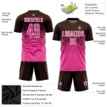 Maglia da calcio personalizzata con stampa a sublimazione marrone rosa-bianca Maglia da calcio personalizzata con stampa a sublimazione marrone rosa-bianca