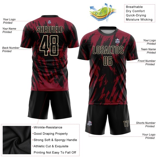 Maglia da calcio personalizzata Crimson Black-City Cream con stampa a sublimazione Maglia da calcio personalizzata Crimson Black-City Cream con stampa a sublimazione