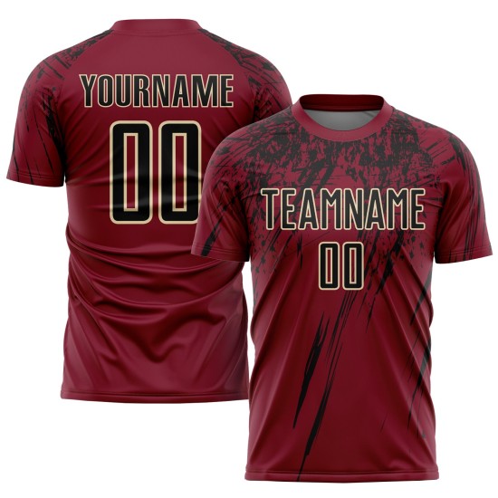 Maglia da calcio personalizzata Crimson Black-Crema con stampa a sublimazione Maglia da calcio personalizzata Crimson Black-Crema con stampa a sublimazione