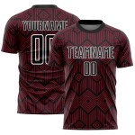 Maglia da calcio personalizzata Crimson Black-White con forme geometriche astratte stampate a sublimazione Maglia da calcio personalizzata Crimson Black-White con forme geometriche astratte stampate a sublimazione
