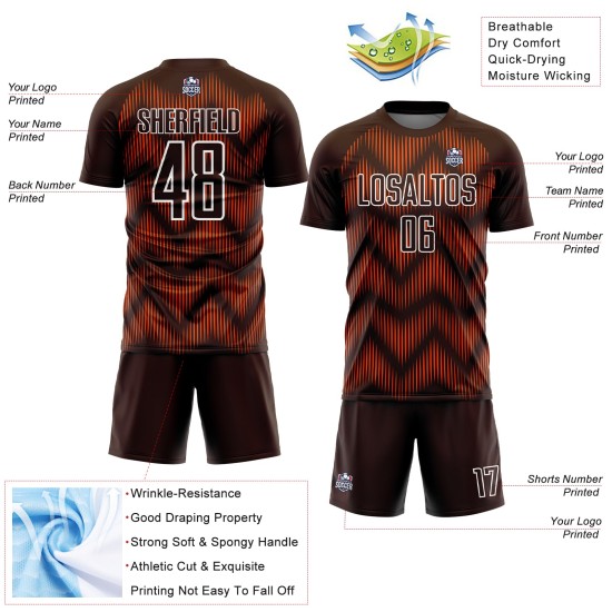 Maglia da calcio personalizzata con stampa a sublimazione marrone arancione-bianca Maglia da calcio personalizzata con stampa a sublimazione marrone arancione-bianca