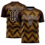 Maglia da calcio personalizzata con stampa a sublimazione marrone oro-bianco Maglia da calcio personalizzata con stampa a sublimazione marrone oro-bianco