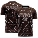 Maglia da calcio personalizzata con sublimazione Brown White Lightning Maglia da calcio personalizzata con sublimazione Brown White Lightning