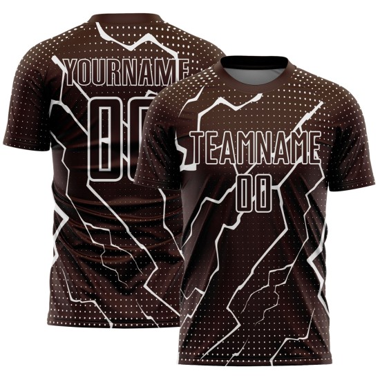 Maglia da calcio personalizzata con sublimazione Brown White Lightning Maglia da calcio personalizzata con sublimazione Brown White Lightning