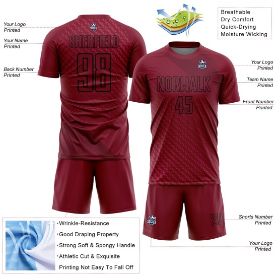 Maglia da calcio personalizzata Crimson Black Geometric Shapes Sublimation Maglia da calcio personalizzata Crimson Black Geometric Shapes Sublimation