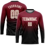 Maglia da calcio personalizzata Crimson Cream-Black con stampa sublimatica a maniche lunghe e sfumata Maglia da calcio personalizzata Crimson Cream-Black con stampa sublimatica a maniche lunghe e sfumata