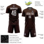 Maglia da calcio personalizzata marrone bianca con stampa a sublimazione Maglia da calcio personalizzata marrone bianca con stampa a sublimazione