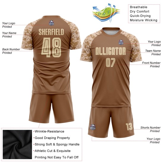 Maglia da calcio personalizzata con stampa a sublimazione marrone crema-mimetica