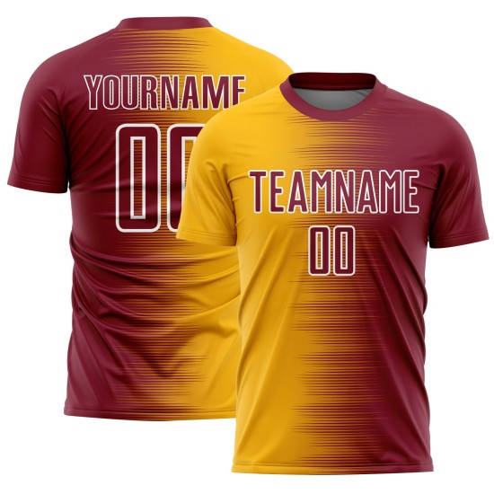 Maglia da calcio personalizzata con stampa a sublimazione Crimson Gold-White Gradient Line Maglia da calcio personalizzata con stampa a sublimazione Crimson Gold-White Gradient Line