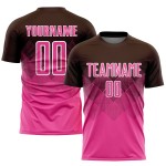 Maglia da calcio personalizzata con stampa a sublimazione marrone rosa-bianca Maglia da calcio personalizzata con stampa a sublimazione marrone rosa-bianca