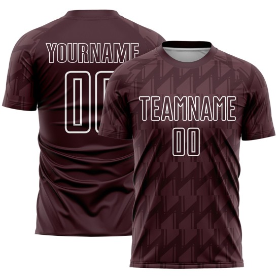 Maglia da calcio personalizzata marrone bianca con stampa a sublimazione Maglia da calcio personalizzata marrone bianca con stampa a sublimazione