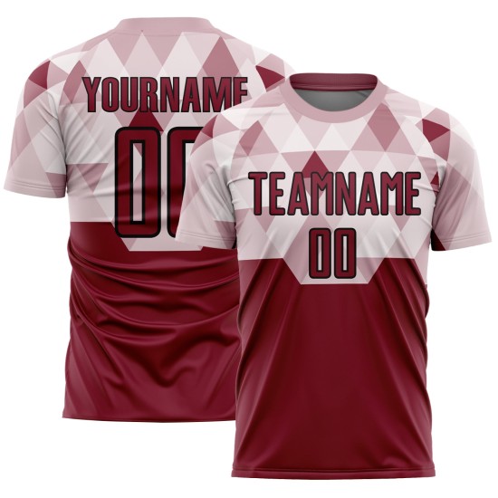 Maglia da calcio personalizzata Crimson Black Geometric Shapes Sublimation Maglia da calcio personalizzata Crimson Black Geometric Shapes Sublimation
