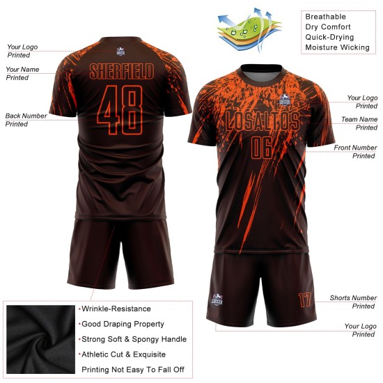 Maglia da calcio personalizzata marrone arancione con stampa a sublimazione Maglia da calcio personalizzata marrone arancione con stampa a sublimazione