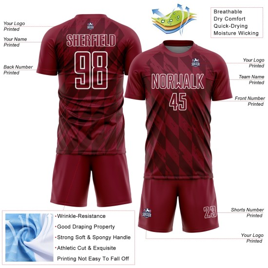Maglia da calcio personalizzata Crimson White Geometric Shapes Sublimation Maglia da calcio personalizzata Crimson White Geometric Shapes Sublimation