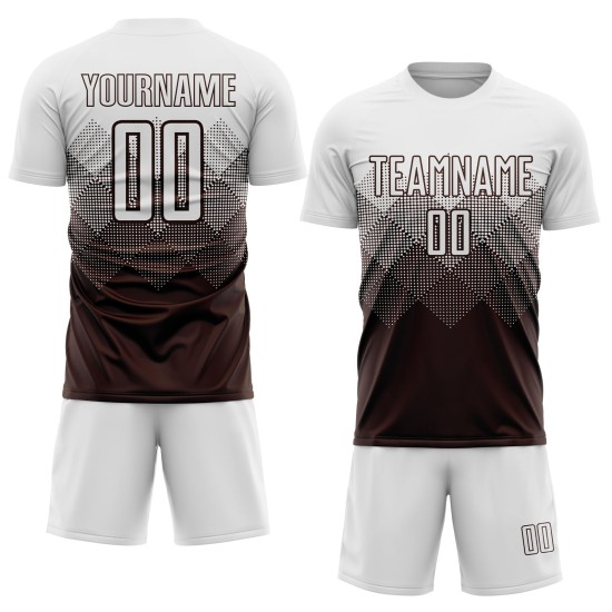 Maglia da calcio personalizzata marrone bianca con stampa a sublimazione Maglia da calcio personalizzata marrone bianca con stampa a sublimazione