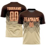Maglia da calcio personalizzata con stampa a sublimazione marrone crema-arancione Maglia da calcio personalizzata con stampa a sublimazione marrone crema-arancione