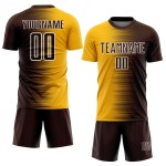 Maglia da calcio personalizzata con stampa a sublimazione con gradiente marrone oro-bianco Maglia da calcio personalizzata con stampa a sublimazione con gradiente marrone oro-bianco