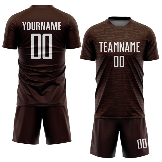 Maglia da calcio personalizzata marrone bianca con stampa a sublimazione Maglia da calcio personalizzata marrone bianca con stampa a sublimazione