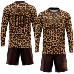 Maglia da calcio personalizzata con stampa leopardata marrone-oro antico Maglia da calcio personalizzata con stampa leopardata marrone-oro antico