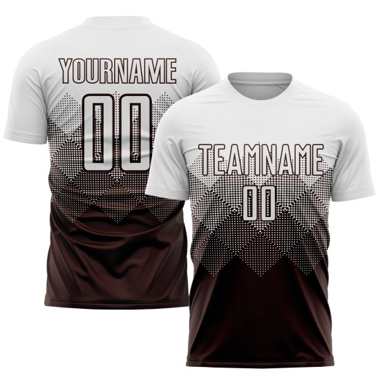 Maglia da calcio personalizzata marrone bianca con stampa a sublimazione Maglia da calcio personalizzata marrone bianca con stampa a sublimazione