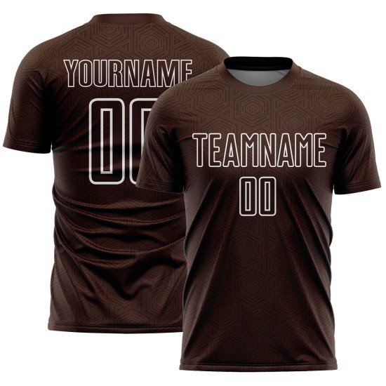 Maglia da calcio personalizzata con stampa a sublimazione di forme geometriche marroni e bianche Maglia da calcio personalizzata con stampa a sublimazione di forme geometriche marroni e bianche