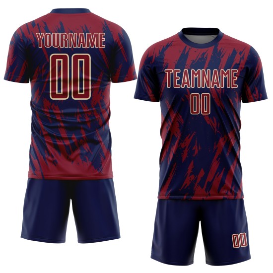 Maglia da calcio personalizzata Crimson Navy-City Cream con stampa a sublimazione Maglia da calcio personalizzata Crimson Navy-City Cream con stampa a sublimazione