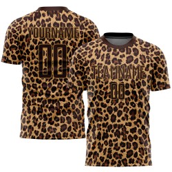 Maglia da calcio personalizzata con stampa leopardata marrone-oro antico