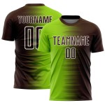 Maglia da calcio personalizzata con stampa a sublimazione, sfumatura verde neon marrone-bianco Maglia da calcio personalizzata con stampa a sublimazione, sfumatura verde neon marrone-bianco
