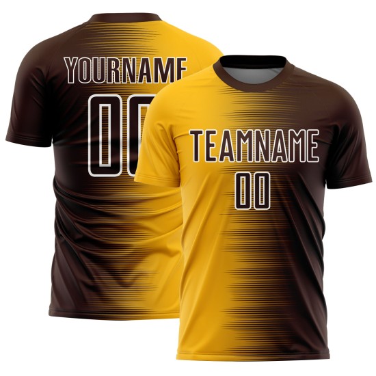 Maglia da calcio personalizzata con stampa a sublimazione con gradiente marrone oro-bianco Maglia da calcio personalizzata con stampa a sublimazione con gradiente marrone oro-bianco