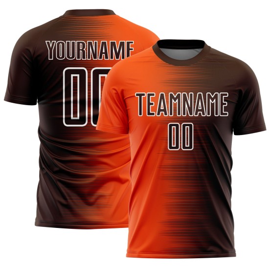 Maglia da calcio personalizzata con stampa a sublimazione con gradiente marrone-arancio-bianco Maglia da calcio personalizzata con stampa a sublimazione con gradiente marrone-arancio-bianco