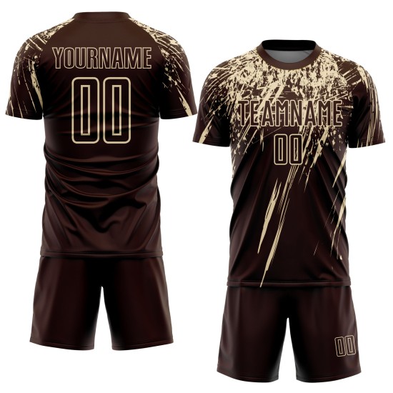 Maglia da calcio personalizzata con stampa a sublimazione marrone crema Maglia da calcio personalizzata con stampa a sublimazione marrone crema